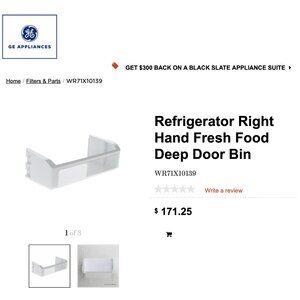 GE MONOGRAM REFRIGERATOR RIGHT HAND FRESH FOOD DEEP DOOR BIN WR71X10139 NEW
